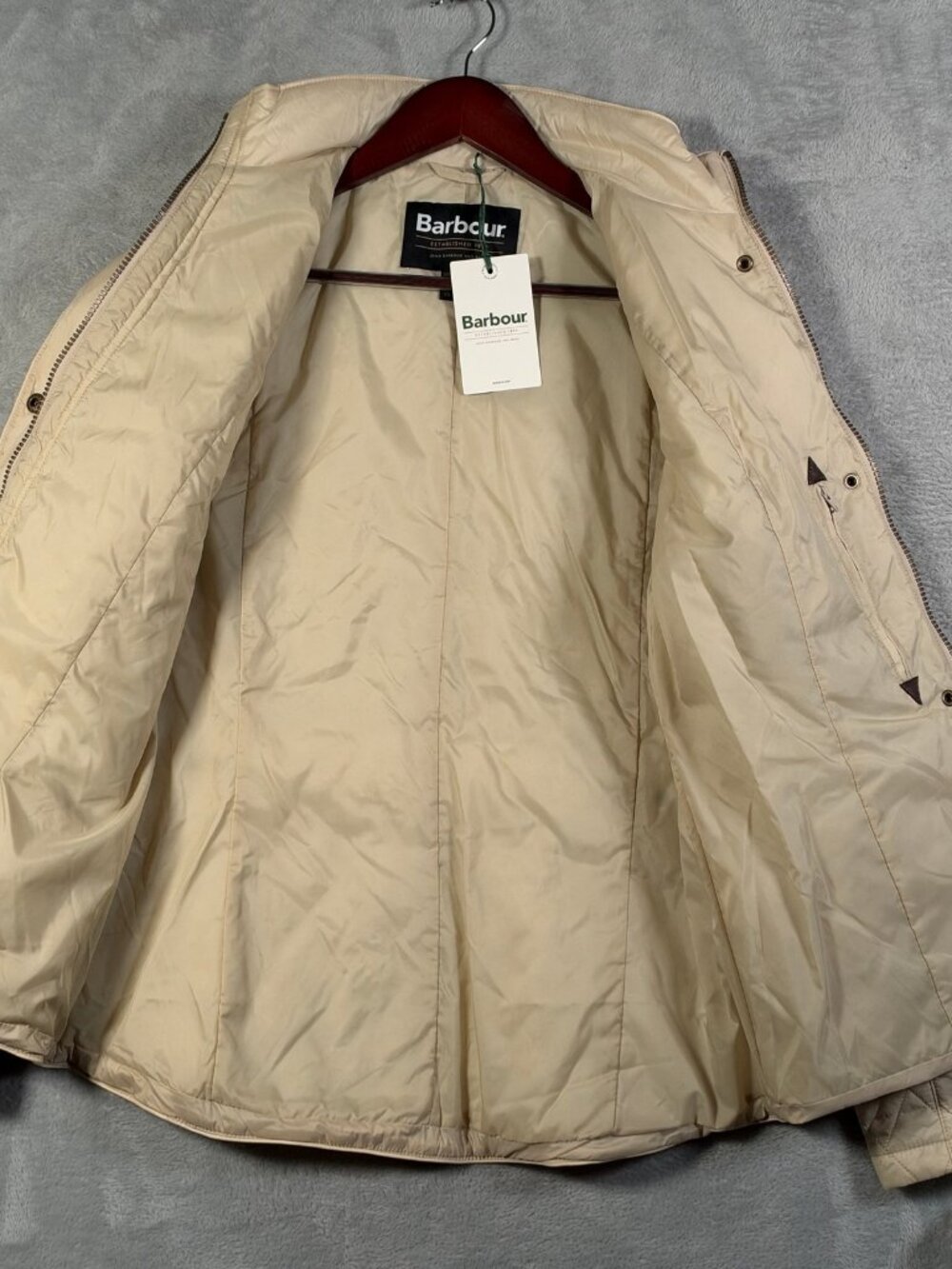 Barbour Jacket Womens US 10 Pearl Stone Flyweight Cavalry Quilted Full Zip $200 - Picture 5 of 11